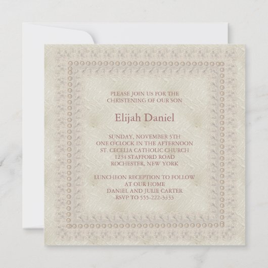 Elegant Ivory Beige Boy Foto Christening Einladung (Rückseite)