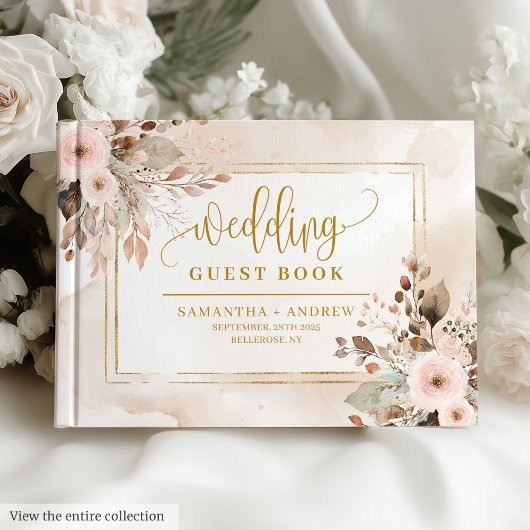 Elegant Ivory Beige Gold Boho Wedding Gästebuch