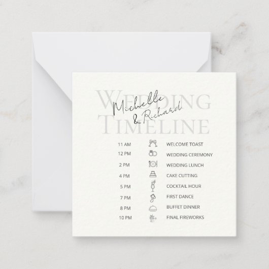 Elegant Ivory Bold Script Wedding Timeline Program Mitteilungskarte (Vorderseite)