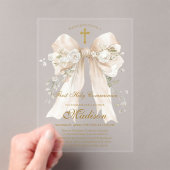 Elegant Ivory Bow First Holy Communion Girl Acryleinladungen (Insitu (Handheld))