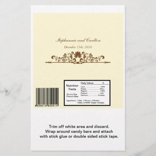 Elegant Ivory/Brown Wedding Large Candy Bar Wrap (Vorderseite)