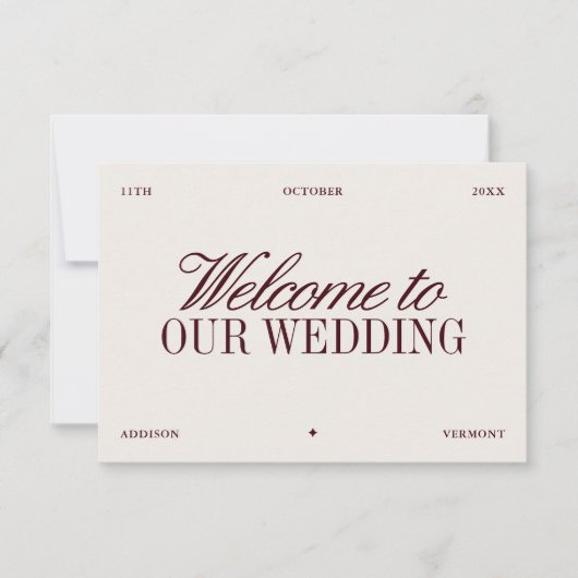 Elegant Ivory & Burgundy Wedding Welcome Card Einladung (Vorderseite)