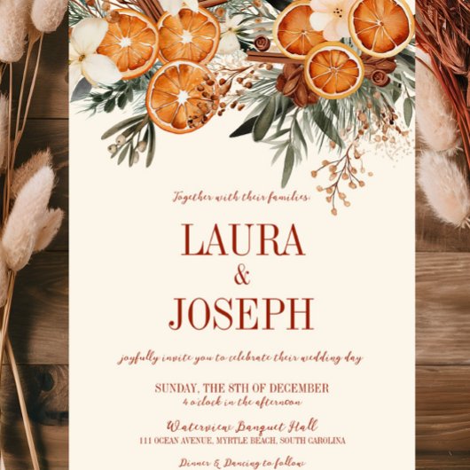 Elegant Ivory Citrus Floral Wedding Einladung