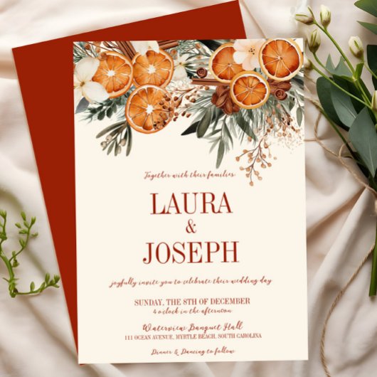 Elegant Ivory Citrus Floral Wedding Einladung