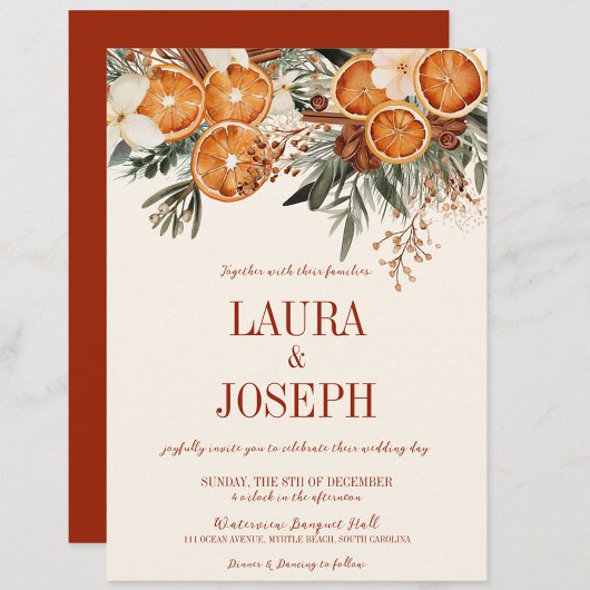 Elegant Ivory Citrus Floral Wedding Einladung