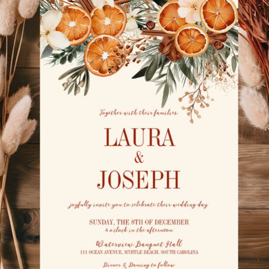 Elegant Ivory Citrus Floral Wedding Einladung