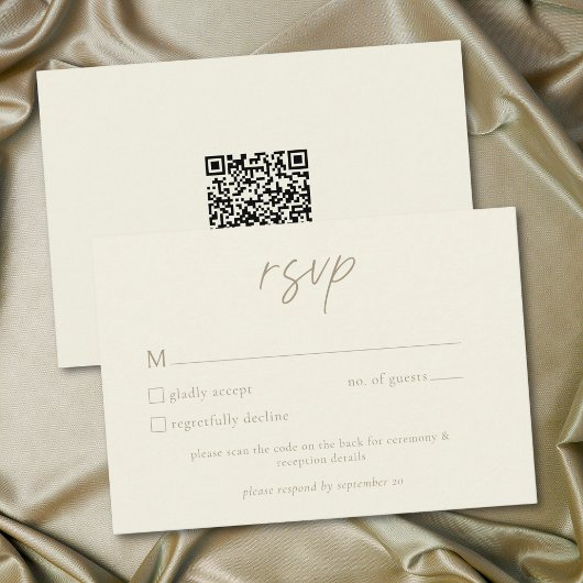 Elegant Ivory Cream Minimalist Wedding QR Code RSVP Karte