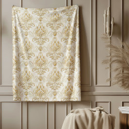 Elegant Ivory Damask Zeitlose Verzierte Muster Fleecedecke