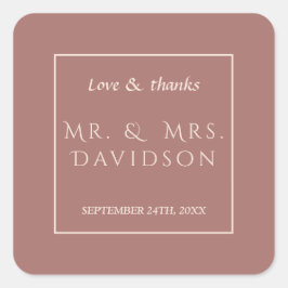 Elegant Ivory Dark Peach Frame Typografy Wedding Quadratischer Aufkleber