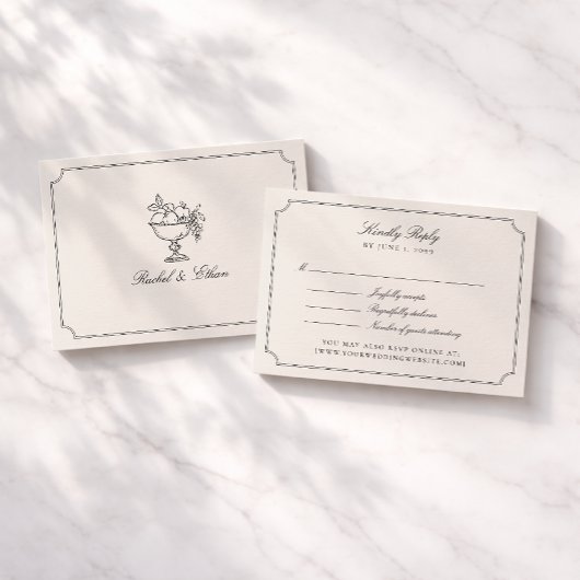 Elegant Ivory Double Frame Wedding RSVP Card