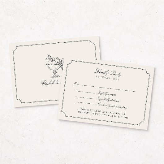 Elegant Ivory Double Frame Wedding RSVP Card Karte