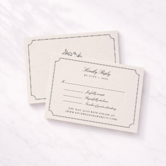 Elegant Ivory Double Frame Wedding RSVP Card Karte
