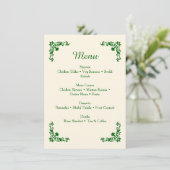 Elegant Ivory & Emerald Floral Wedding Menu Begleitkarte (Stehend Vorderseite)