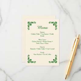 Elegant Ivory & Emerald Floral Wedding Menu Begleitkarte