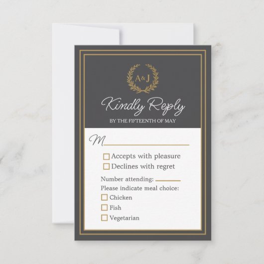 Elegant Ivory Faux Gold 3 Meal Choices Wedding  RSVP Karte (Vorderseite)