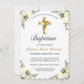 Elegant Ivory Floral Baby Baptisse Einladung (Vorderseite)