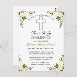 Elegant Ivory Floral First Holy Communion Postcard Postkarte