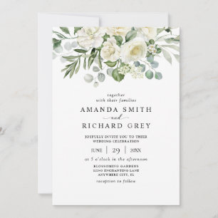 Elegant Ivory Floral & Greenery Eucalyptus Wedding Einladung