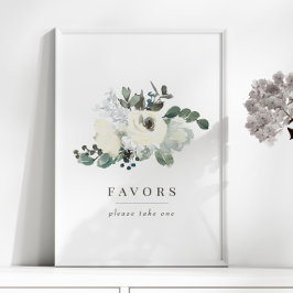 Elegant Ivory Floral Greenery Wedding Favors Sign Poster