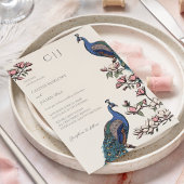 Elegant Ivory Floral Peacock Wedding Einladung