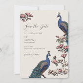 Elegant Ivory Floral Peacock Wedding Save The Date (Vorderseite)