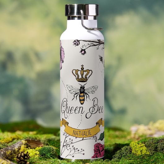 Elegant Ivory Floral Queen Bee Personalisiert Trinkflasche