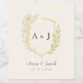 Elegant Ivory Floral Wappen Monogram Wedding Weinetikett (Einzelnes Label)