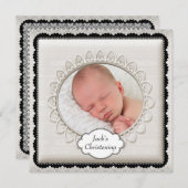 Elegant Ivory Foto Christening Einladung (Vorne/Hinten)