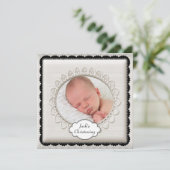 Elegant Ivory Foto Christening Einladung (Stehend Vorderseite)