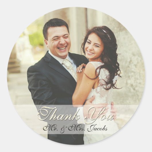 Elegant Ivory Foto Wedding Danke Stickers (Vorderseite)