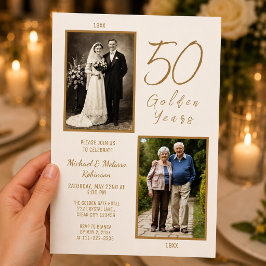 Elegant Ivory & Gold 50. Hochzeitstag Einladung