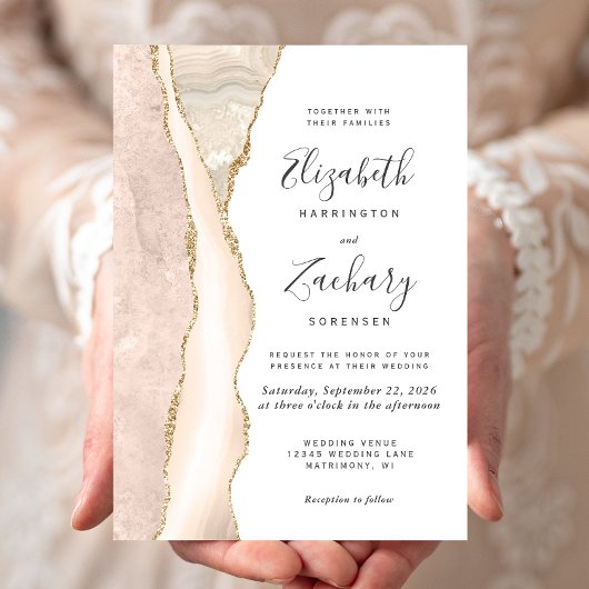Elegant Ivory Gold Agate Wedding Einladung