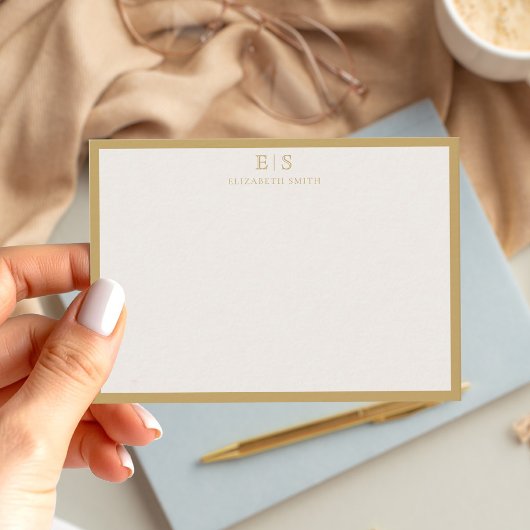 Elegant Ivory Gold Border Monogram Mitteilungskarte