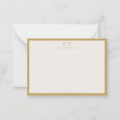 Elegant Ivory Gold Border Monogram Mitteilungskarte (Vorderseite)