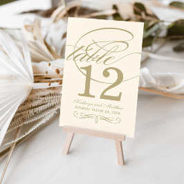 Elegant Ivory Gold Calligraphy Wedding Monogram Tischnummer