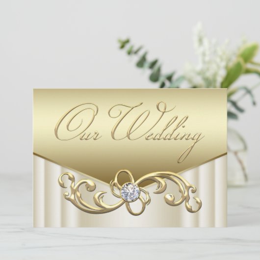 Elegant Ivory Gold Diamond Swirl Wedding Einladung (Stehend Vorderseite)