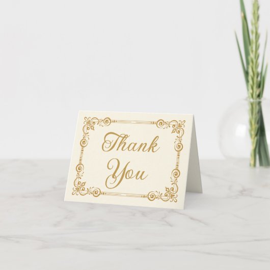 Elegant Ivory Gold Filigree Script Thank You Dankeskarte (Vorderseite)