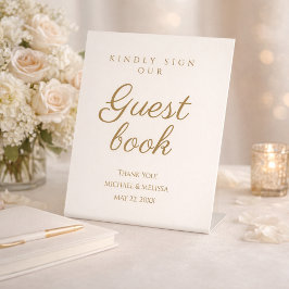 Elegant Ivory Gold Guest Book Message Sockelschild