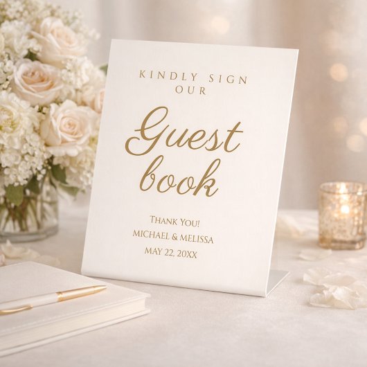 Elegant Ivory Gold Guest Book Message Sockelschild