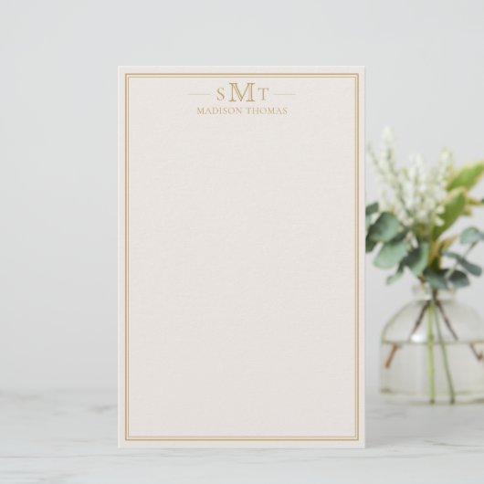 Elegant Ivory Gold Three Letter Monogram Briefpapier (Stehend Vorderseite)