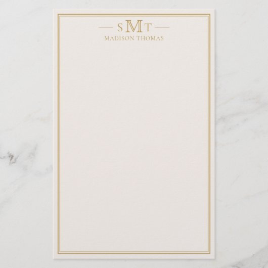 Elegant Ivory Gold Three Letter Monogram Briefpapier (Vorderseite)