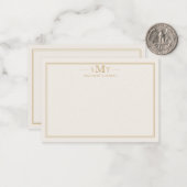 Elegant Ivory Gold Three Letter Monogram Mitteilungskarte (Vorderseite/Rückseite Beispiel)
