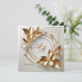 Elegant Ivory Gold Wedding Invitation Einladung (Stehend Vorderseite)
