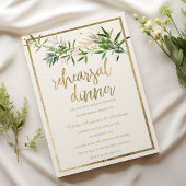 Elegant ivory green gold foliage Rehearsal Dinner Einladung
