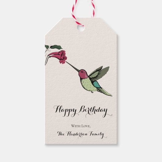 Elegant Ivory Hummingbird Birthday Geschenkanhänger (Vorderseite)