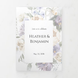 Elegant Ivory Lavender Floral Tri-Fold Einladung