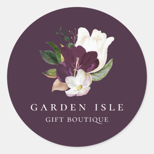 Elegant Ivory Lila Floral Bouquet Plum Runder Aufkleber (Vorderseite)