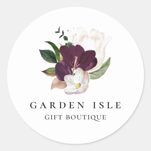 Elegant Ivory Lila Floral Bouquet Runder Aufkleber (Vorderseite)