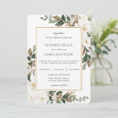 Elegant Ivory Magnolia Blumengrün Hochzeit Einladung (Stehend Vorderseite)