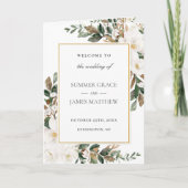 Elegant Ivory Magnolia Blumengrün Hochzeit Programm (Vorderseite)